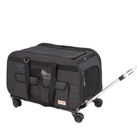 Cat Carrier with Wheels, Rolling Pet Carrier with Telescopic Handle and Shoulder Strap, Dog Carrier with Wheels for Pets under 35 lbs